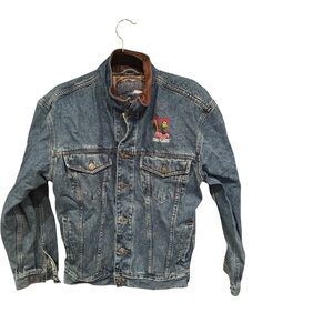 Vintage 90s Kellogg’s Corn Flakes Embroidered Denim Jacket Leather Collar Size S